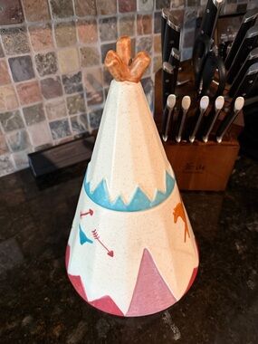 Ceramic Teepee Cookie Jar - Multicolor